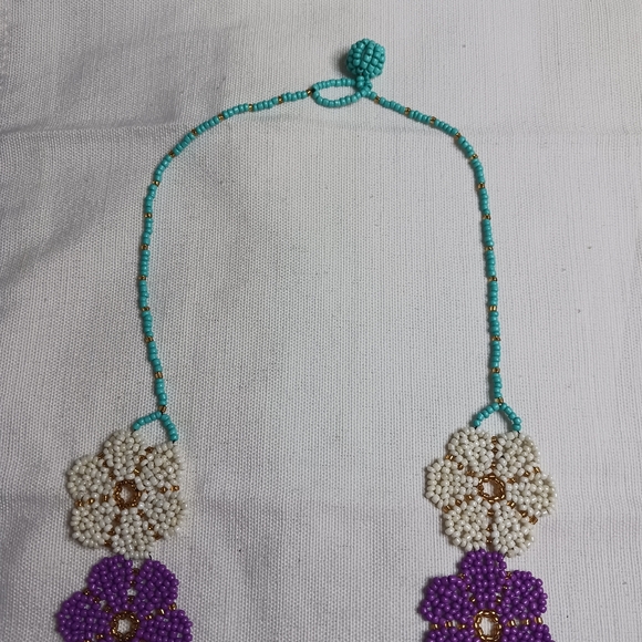 Floral Beaded Necklace in Purple, Blue, Pink, and Cream - Picture 4 of 4